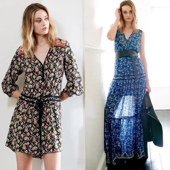 VERONICA BEARD Silk Boho Chic Paisley Ikat Print Long Sleeve Tie Waist Dress 10 - Picture 4 of 12